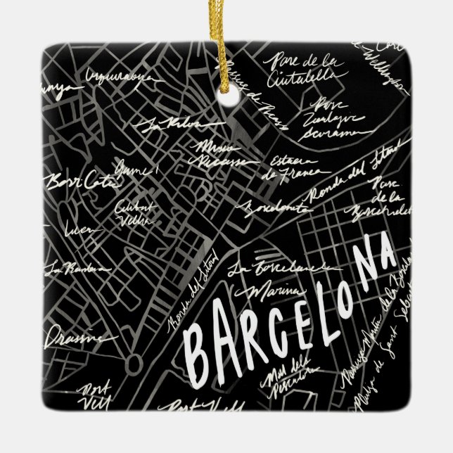 Barcelona Spanien Karte Ornament - Schwarzer Vinta (Vorderseite)