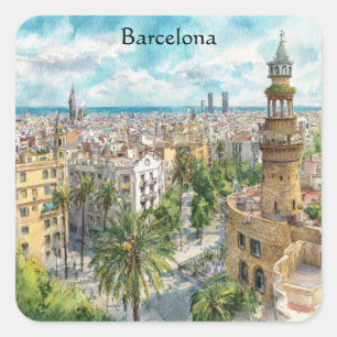 Barcelona Spanien Katalonien Stadtansicht Ölmalere Quadratischer Aufkleber