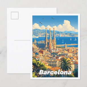 Barcelona Spanien Kunst Vintage Illustration Postkarte