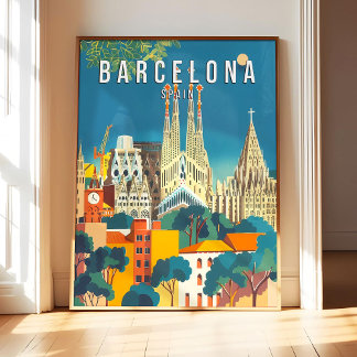 Barcelona Spanien Poster Kunst Druck, Stadt Retro 