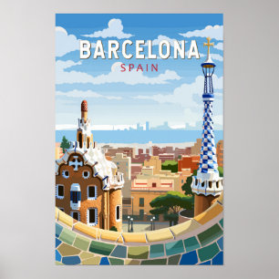 Barcelona Spanien Reise Kunst Vintage Poster