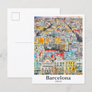 Barcelona Spanien Reisen Wasserfarbenhandzeichnung Postkarte
