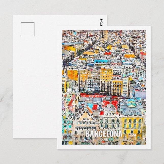 Barcelona Spanien Reiseziel Place Wasserfarbe Postkarte (Vorne/Hinten)