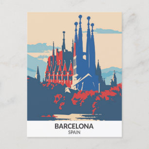 Barcelona Spanien Retro Artwork Reise Postkarte