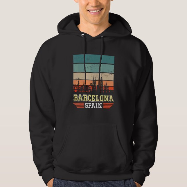 Barcelona Spanien Retro Vintag Sunset Skyline Barc Hoodie (Vorderseite)
