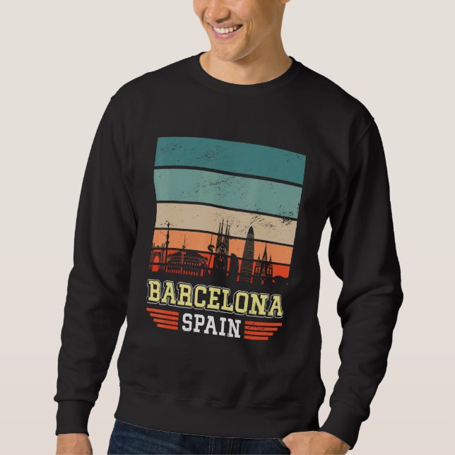 Barcelona Spanien Retro Vintag Sunset Skyline Barc Sweatshirt (Vorderseite)