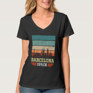 Barcelona Spanien Retro Vintag Sunset Skyline Barc T-Shirt