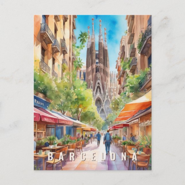 Barcelona Spanien Sagrada Familia Retro Reisen Postkarte (Vorderseite)