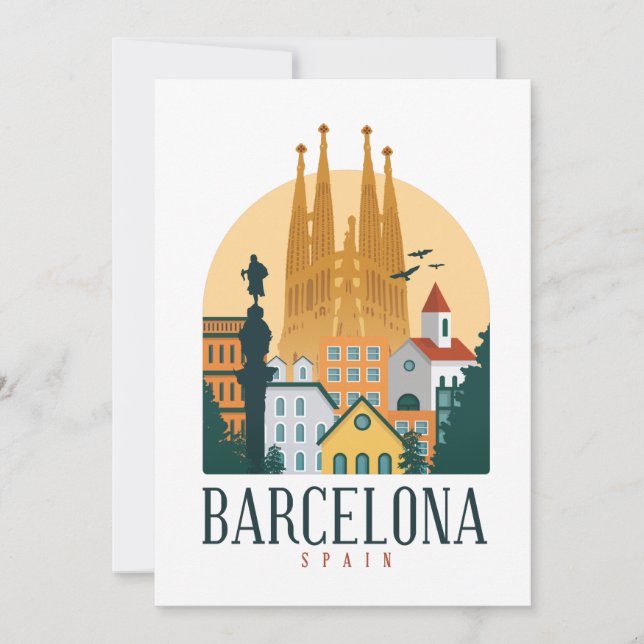 Barcelona Spanien Skyline Einladungskarte (Vorderseite)
