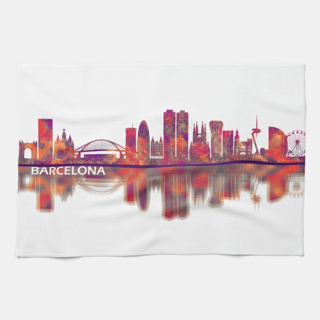 Barcelona Spanien Skyline Geschirrtuch (Horizontal)