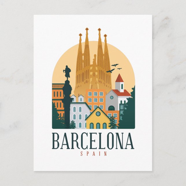 Barcelona Spanien Skyline Postcard Postkarte (Vorderseite)