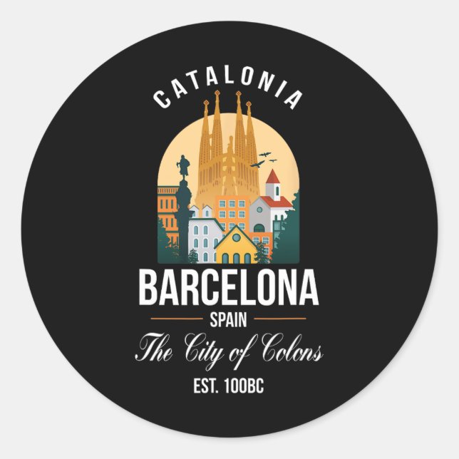 Barcelona Spanien Skyline Souvenirs Familienurlaub Runder Aufkleber (Vorderseite)
