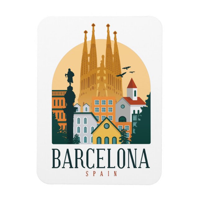 Barcelona Spanien Skyline Vintages Foto Magnet (Vertikal)