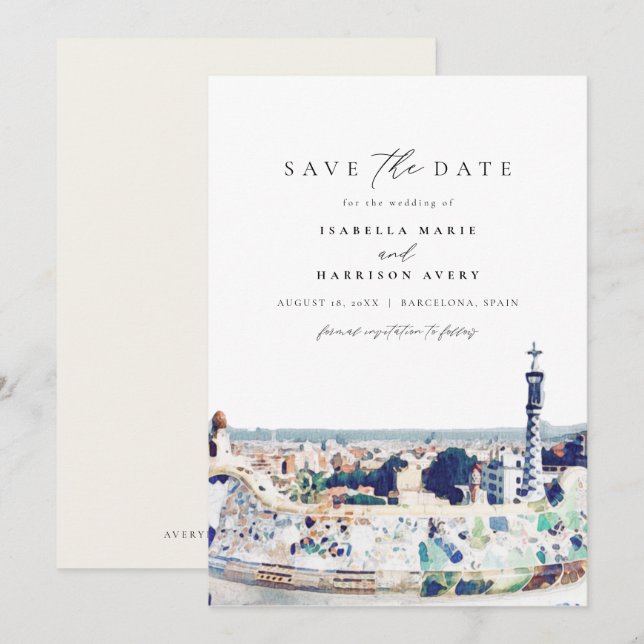 BARCELONA Spanien Skyline Zielort Save the Date Einladung (Vorne/Hinten)