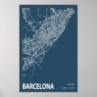Barcelona Spanien Stadtplan Kunst, Blauen Printwer Poster