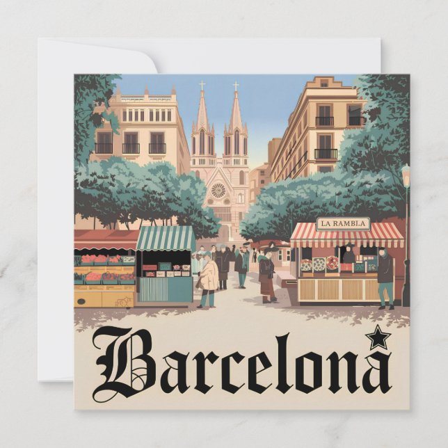 Barcelona Spanien Vintag Feiertagskarte (Vorderseite)