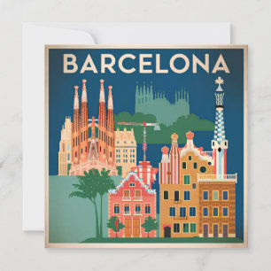 Barcelona Spanien Vintag Feiertagskarte