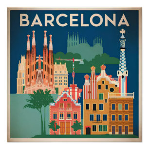 Barcelona Spanien Vintag Poster