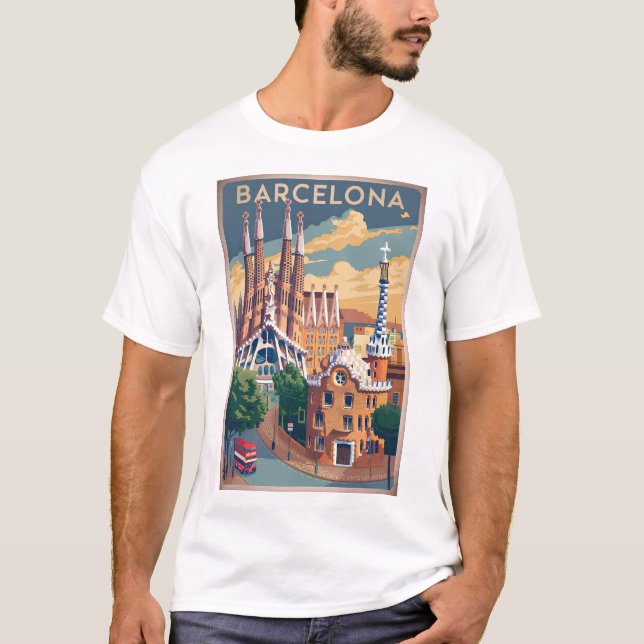 Barcelona Spanien Vintag T-Shirt (Vorderseite)