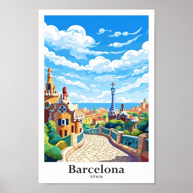 Barcelona Spanien Vintage Illustration Poster (Vorne)