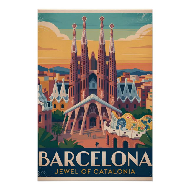 Barcelona Spanien Vintage Poster (Vorderseite)