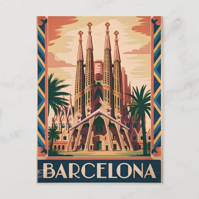 Barcelona Spanien vintage Postkarte (Vorderseite)