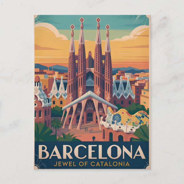 Barcelona Spanien vintage Postkarte (Vorderseite)