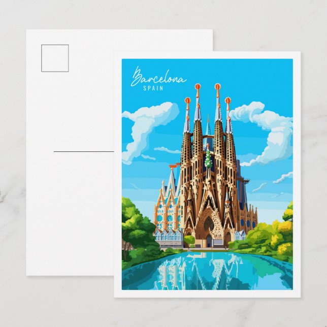 Barcelona Spanien Vintage Reise Illustration Postkarte (Vorne/Hinten)