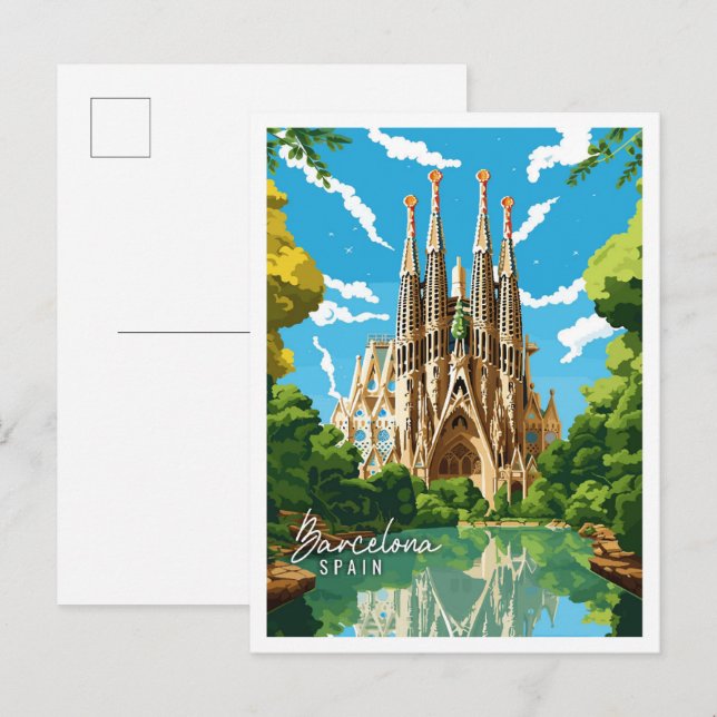 Barcelona Spanien Vintage Reise Illustration Postkarte (Vorne/Hinten)
