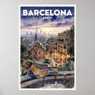 Barcelona Spanien Vintage Reise Poster