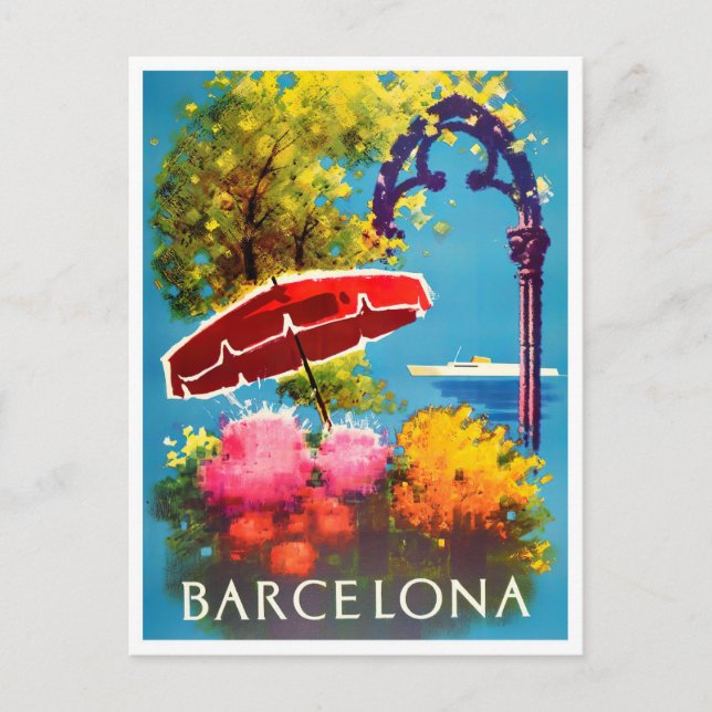 Barcelona Spanien Vintage Reise Postkarte (Vorderseite)