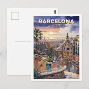 Barcelona Spanien Vintage Reise Postkarte