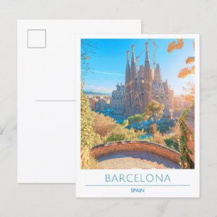 Barcelona Spanien Vintage Reise Postkarte