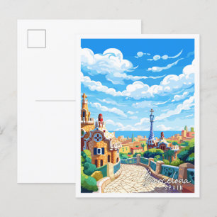 Barcelona Spanien Vintage-Reiseillustration Postkarte