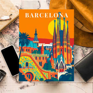 Barcelona Spanien Vintage Reiseillustration Postkarte