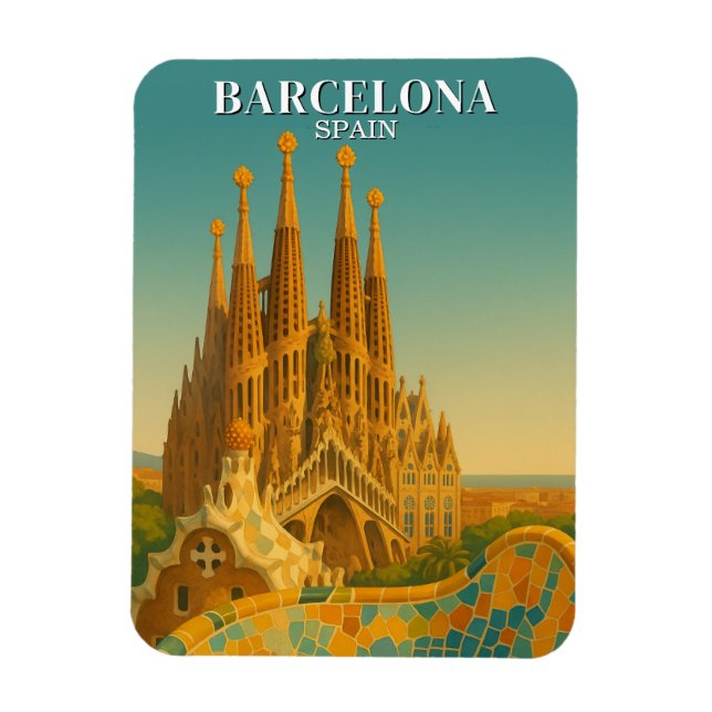 Barcelona Spanien Vintage Reisen Abstrakt Magnet (Vertikal)