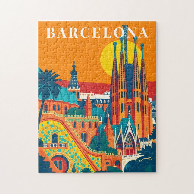 Barcelona Spanien Vintage-Reisepuzzle (Vertikal)