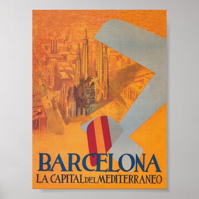 Barcelona Spanien Vintage Travel Poster (Vorne)