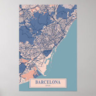 Barcelona Spanien Windige Stadtkarte Reise Poster
