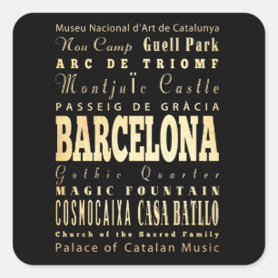 Barcelona Stadt Spaniens Typografie Kunst Quadratischer Aufkleber