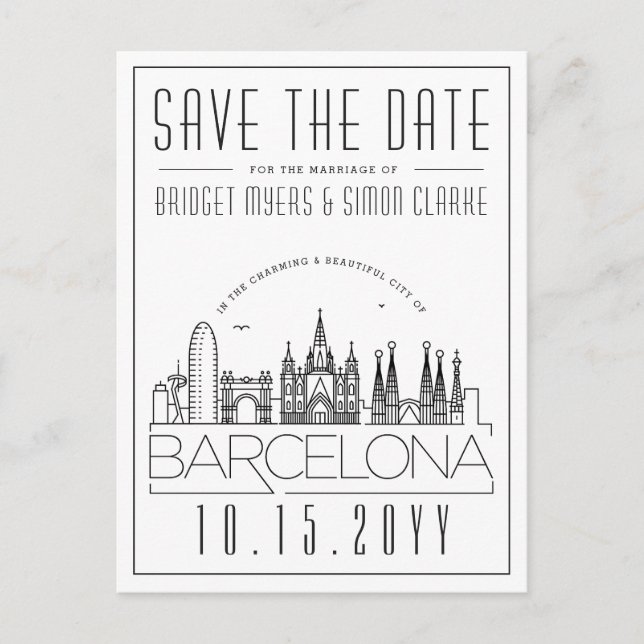 Barcelona | Stilisierte Skyline Save the Date Postkarte (Vorderseite)