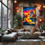 Barcelona Teddy Fauvist Sunset Skyline Print Poster<br><div class="desc">Warm Barcelona teddy fauvist artwork featuring a contemplative teddy bear silhouette overlooking the Sagrada Familia at sunset. Expressive fauvist color planes and structured geometric architecture create vibrant wall art perfect for barcelona lovers,  nursery decor,  and modern interiors.</div>