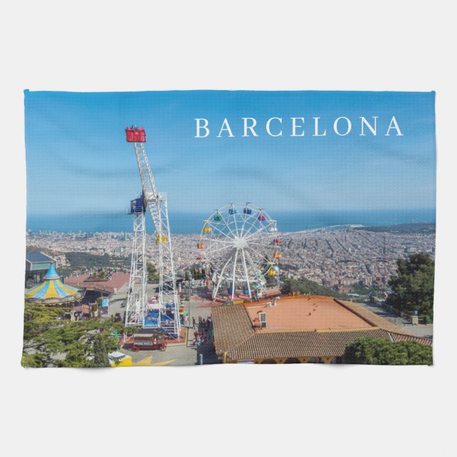 Barcelona Tibidabo Aussicht Teetuch Geschirrtuch (Horizontal)