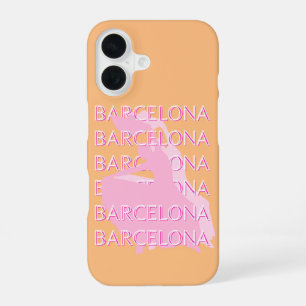 Barcelona Travel Art, Spanien, Orange, Pink iPhone 16 Hülle