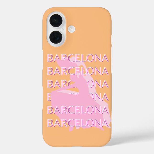 Barcelona Travel Art, Spanien, Orange, Pink iPhone 16 Hülle (Rückseite)