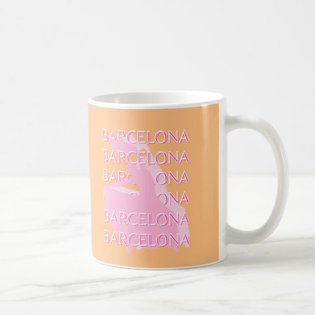 Barcelona Travel Art, Spanien, Orange, Pink Kaffeetasse (Rechts)