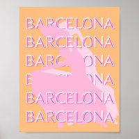 Barcelona Travel Art, Spanien, Orange, Pink