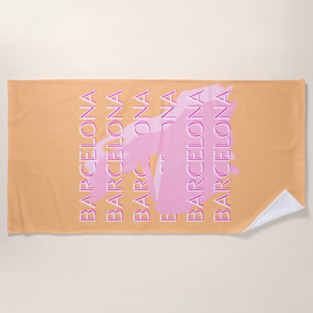 Barcelona Travel Art, Spanien, Orange, Pink Strandtuch (Vorderseite)