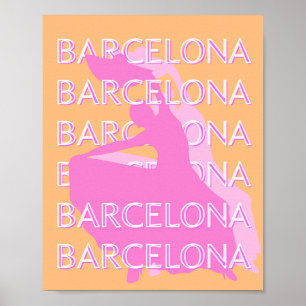 Barcelona Travel Art, Spanien Reisen Kunst, Orange Poster