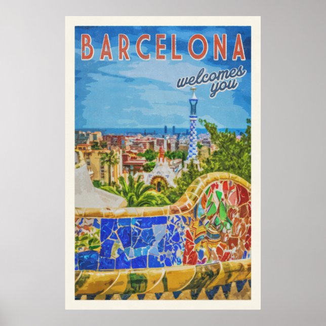 Barcelona Vintage Reise Fotografisch Poster (Vorne)